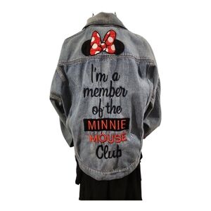 DISNEY Member Of The Minnie Mouse Club Denim Jacket Women Large Faded  Embroider